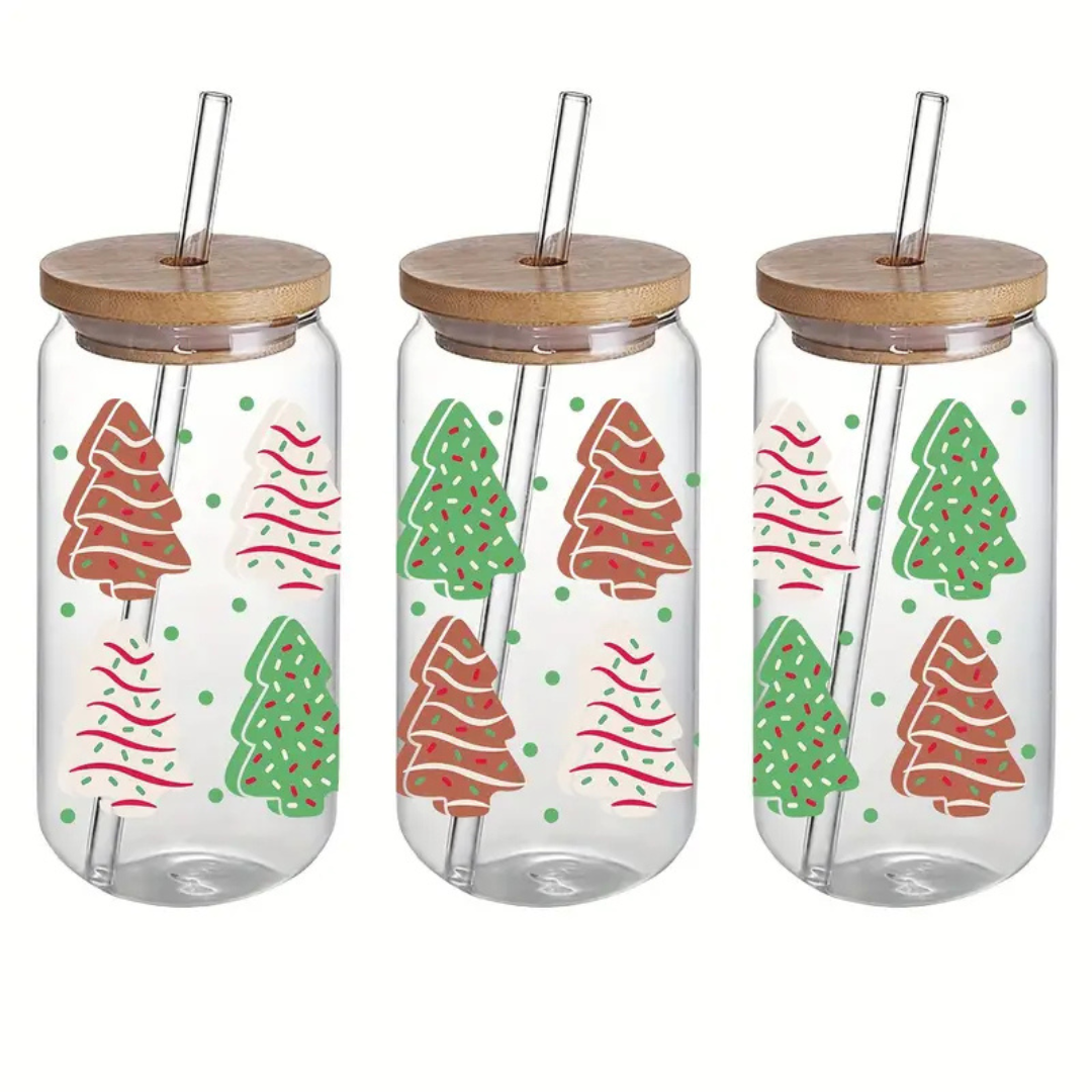 Christmas 16 oz. Glasses with Bamboo Lid