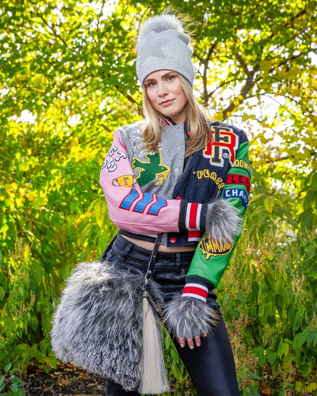Multicolor Crop Varsity Jacket