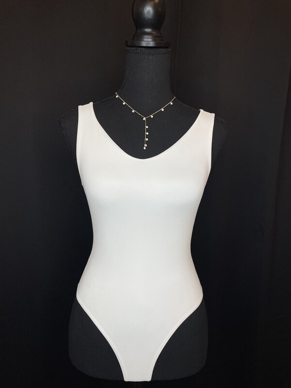 White V-Neck Tank Bodysuit