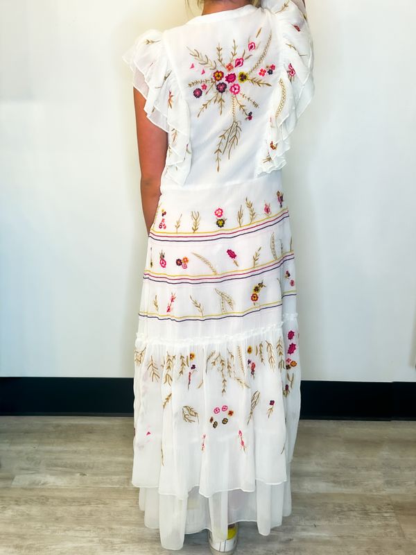 White Embroidered Flower Dress