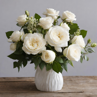 white and cream garden roses arrangement