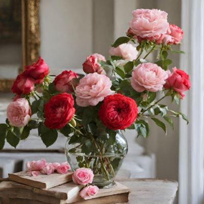 shades of reds + pinks garden roses