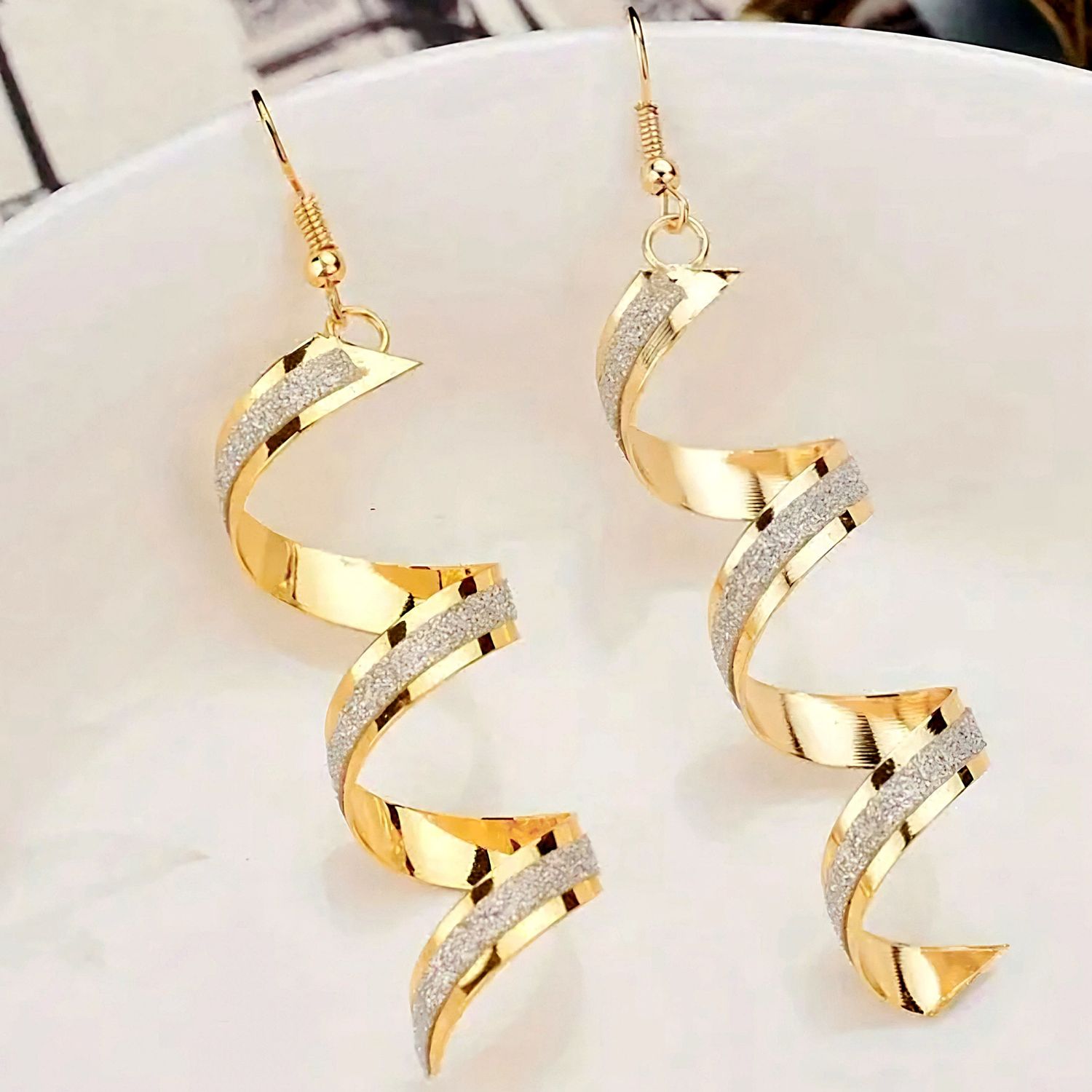 Geometric Spiral Long Earrings – Creative &amp; Frosted Design