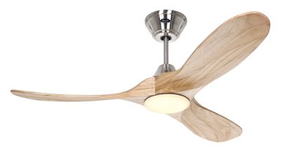 ECO GENUINO-L Ø122cm Brushed Chrome/Natural Solid Wood ceiling fan with light integrated and remote control