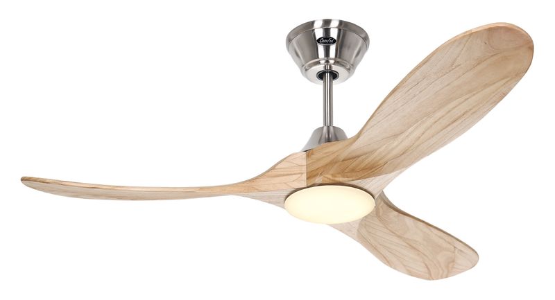 ECO GENUINO-L Ø122cm Brushed Chrome/Natural Solid Wood ceiling fan with light integrated and remote control