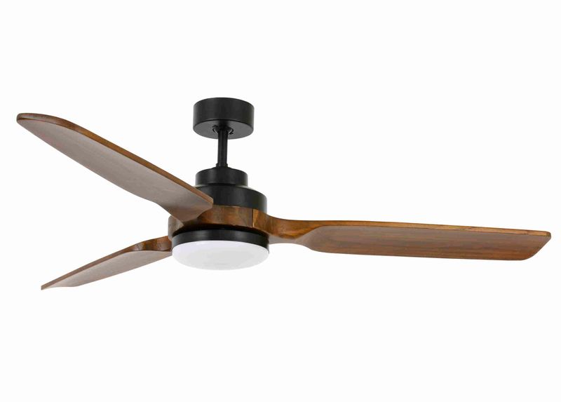 SHOALHAVEN Ø142cm Black/Walnut Solid Wood ceiling fan with light integrated and remote control