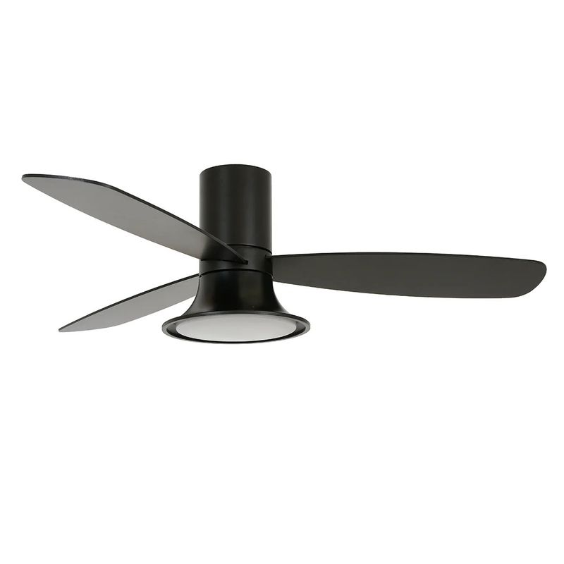 FLUSSO Ø132cm Black flush ceiling fan Blades reversible Black Oak/Chocolate Oak, light integrated and remote control