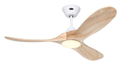 ECO GENUINO-L Ø122cm Matt White/Natural Solid Wood ceiling fan with light integrated and remote control
