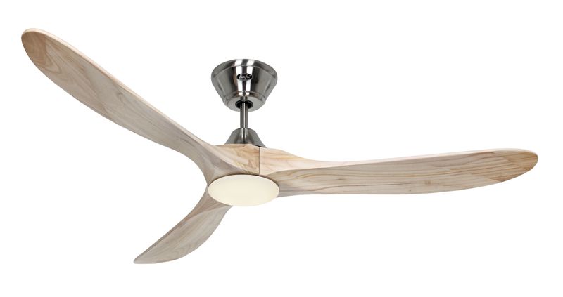 ECO GENUINO-L Ø152cm Brushed Chrome/Natural Solid Wood ceiling fan with light integrated and remote control