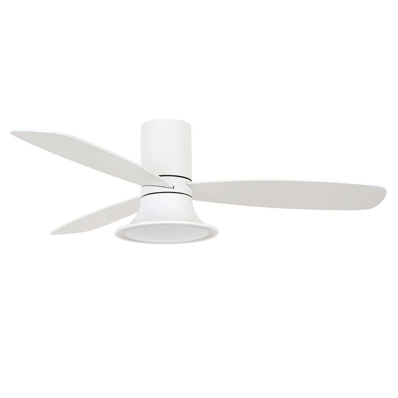 FLUSSO Ø132cm White flush ceiling fan Blades reversible White/White Washed, light integrated and remote control