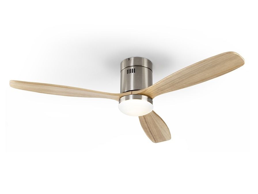 SIROCO Ø132cm Nickel/Natural Solid Wood flush ceiling fan with light integrated and remote control