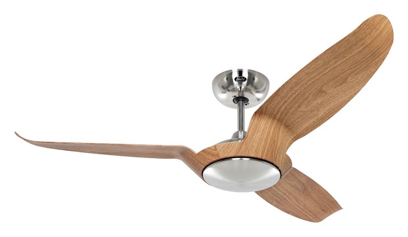 ECO TALOS Ø135 Brushed Chrome, 2 or 3 Blade mounting Natural Oak ceiling fan with remote control