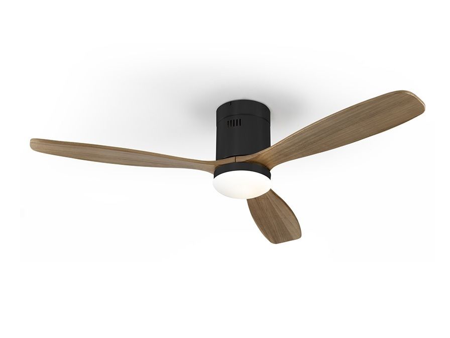 SIROCO Ø132cm Black/Walnut Solid Wood flush ceiling fan with light integrated and remote control