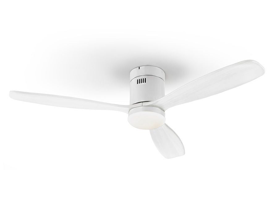 SIROCO Ø132cm White/White Solid Wood flush ceiling fan with light integrated and remote control