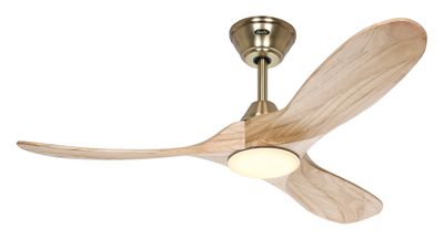 ECO GENUINO-L Ø122cm Brushed Brass/Natural Solid Wood ceiling fan with light integrated and remote control