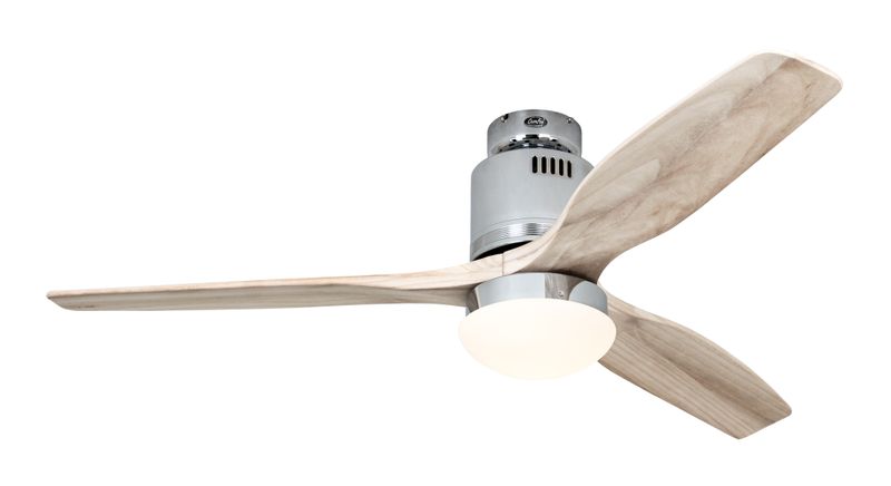 AERODYNAMIX ECO Ø132cm Polished Chrome/Natural Solid Wood ceiling fan with light integrated and remote control 