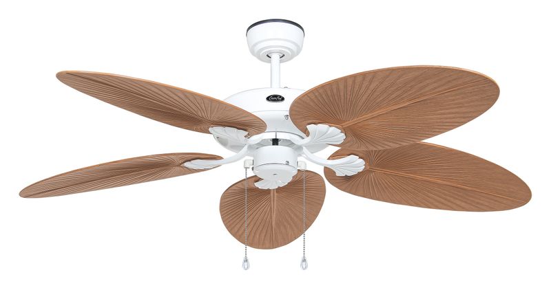 OUTDOOR CLASSIC Ø132cm outdoor ceiling fan White, Blades reversible Palm/Rattan with Pull Chain