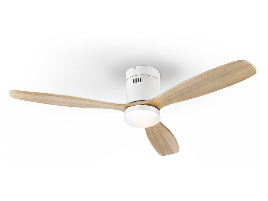 SIROCO Ø132cm White/Natural Solid Wood ceiling fan flush ceiling fan with light integrated and remote control