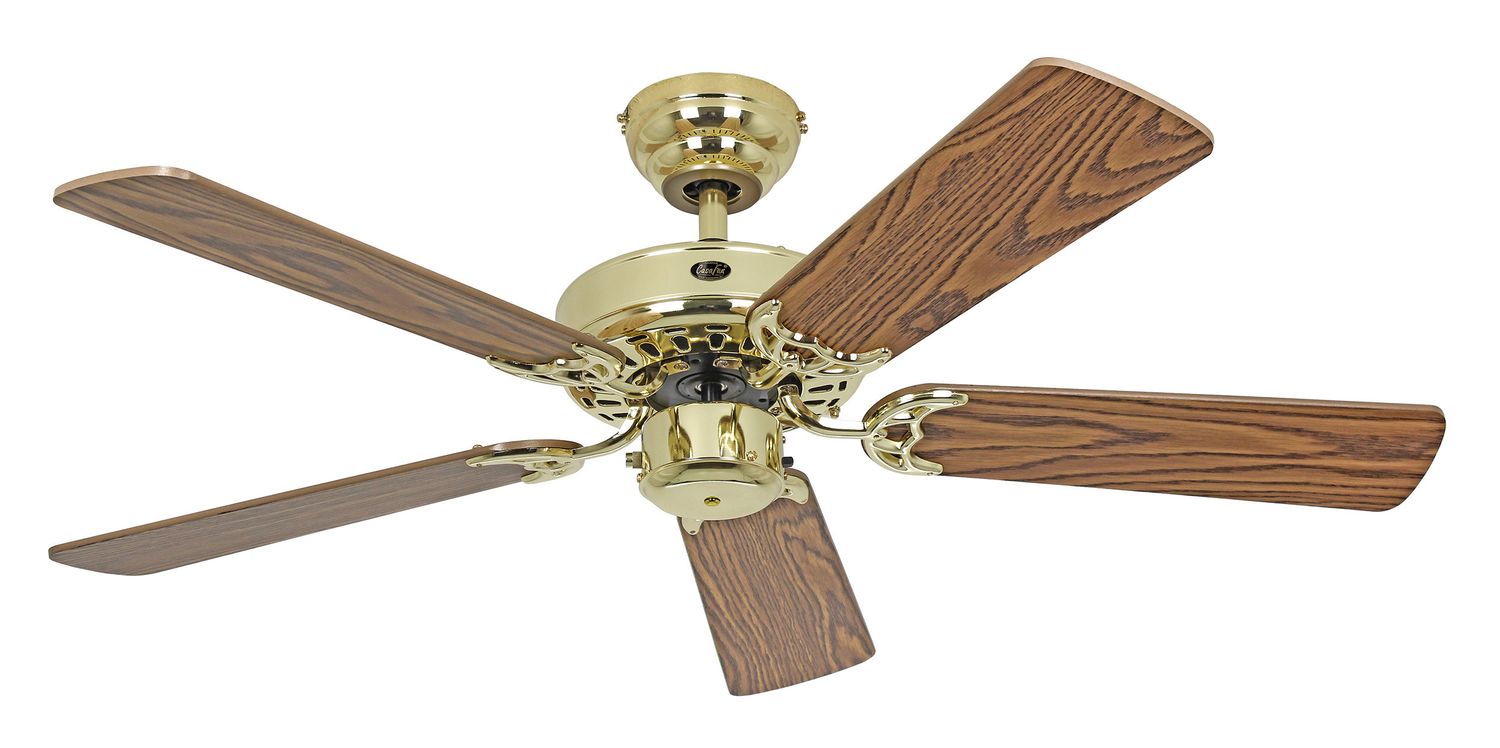 CLASSIC ROYAL Ø103cm Polished Brass, Blades reversible Antique Oak/Wild Oak with Pull Chain