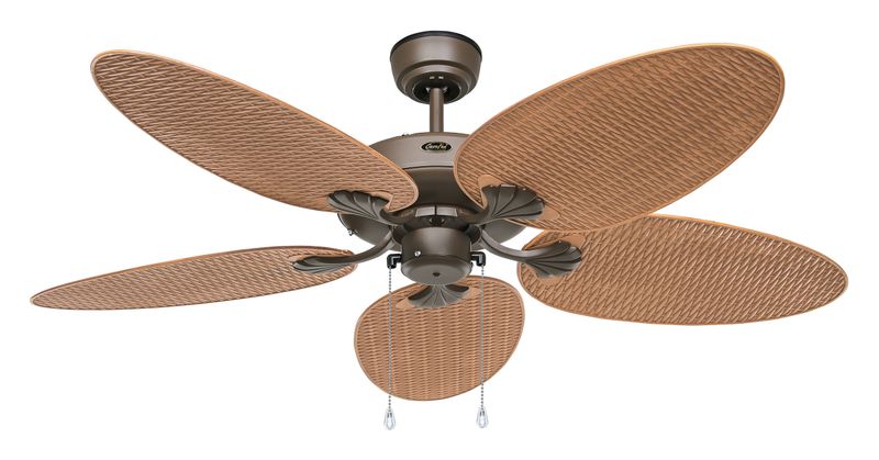 OUTDOOR CLASSIC Ø132cm outdoor ceiling fan Bronze, Blades reversible Palm/Rattan with Pull Chain