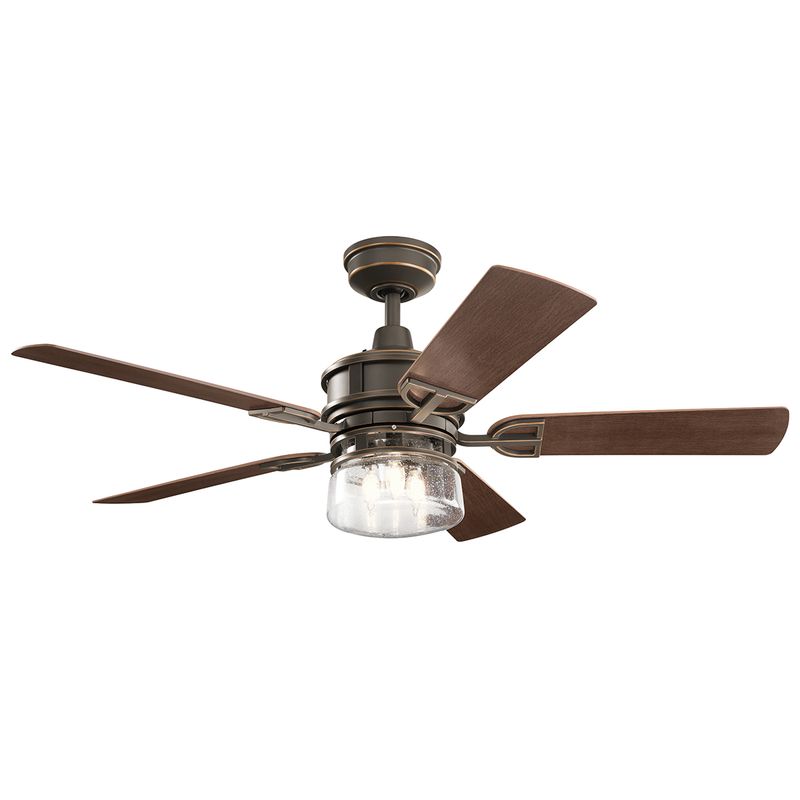 LYNDON PATIO Ø132cm Old Bronze, Blade reversible Medium Walnut /Dark Walnut, light integrated and remote control