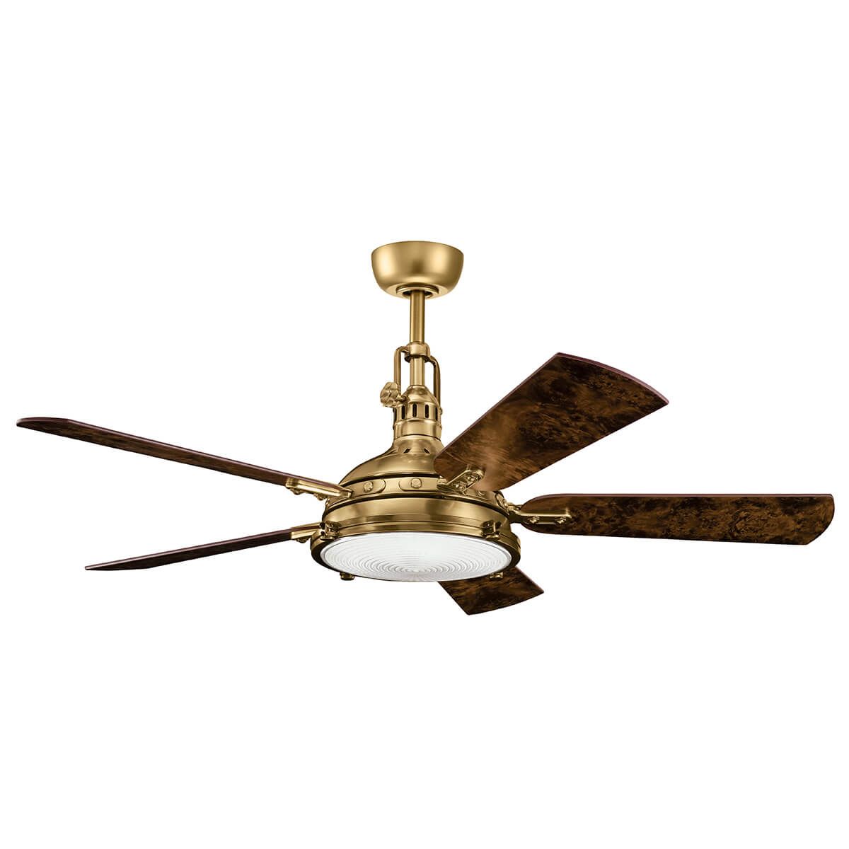 HATTERAS BAY Ø142cm Burnished Antique Brass, Blade reversible Poplar Burl /Eim Burl, light integrated and remote control