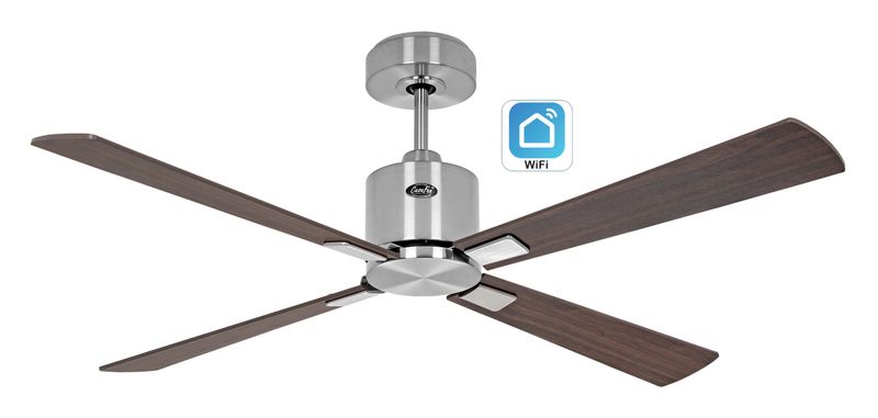 ECO CONCEPT Ø132cm Brushed Chrome, 2,3 or 4 Blades mounting reversible Walnut/Cherry WiFi and/or Remote Control operation