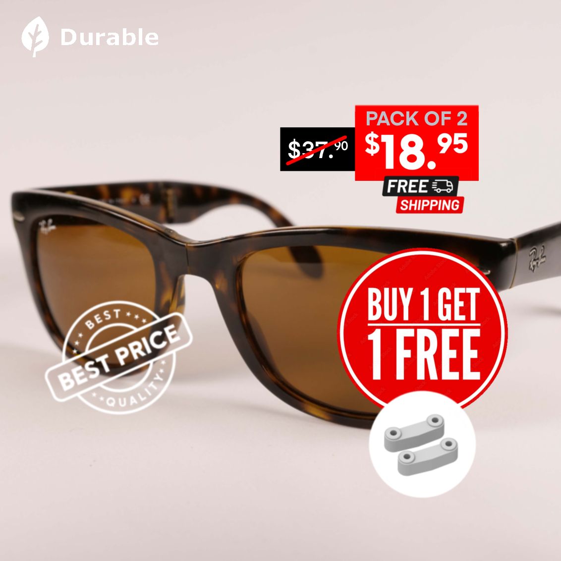 Exclusive Offer: 2 Bridges Replacement Part (2 items) for Ray Ban Folding Wayfarer RB 4105 - (Buy one Get one Free !) - Grey  54 □ 20 (Small Bridge ≈ 14mm)