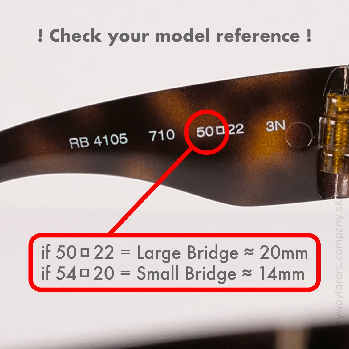 1 Bridge Replacement Part for Ray Ban Folding Wayfarer RB 4105 - 54 □ 20 (Small Bridge ≈ 14mm)