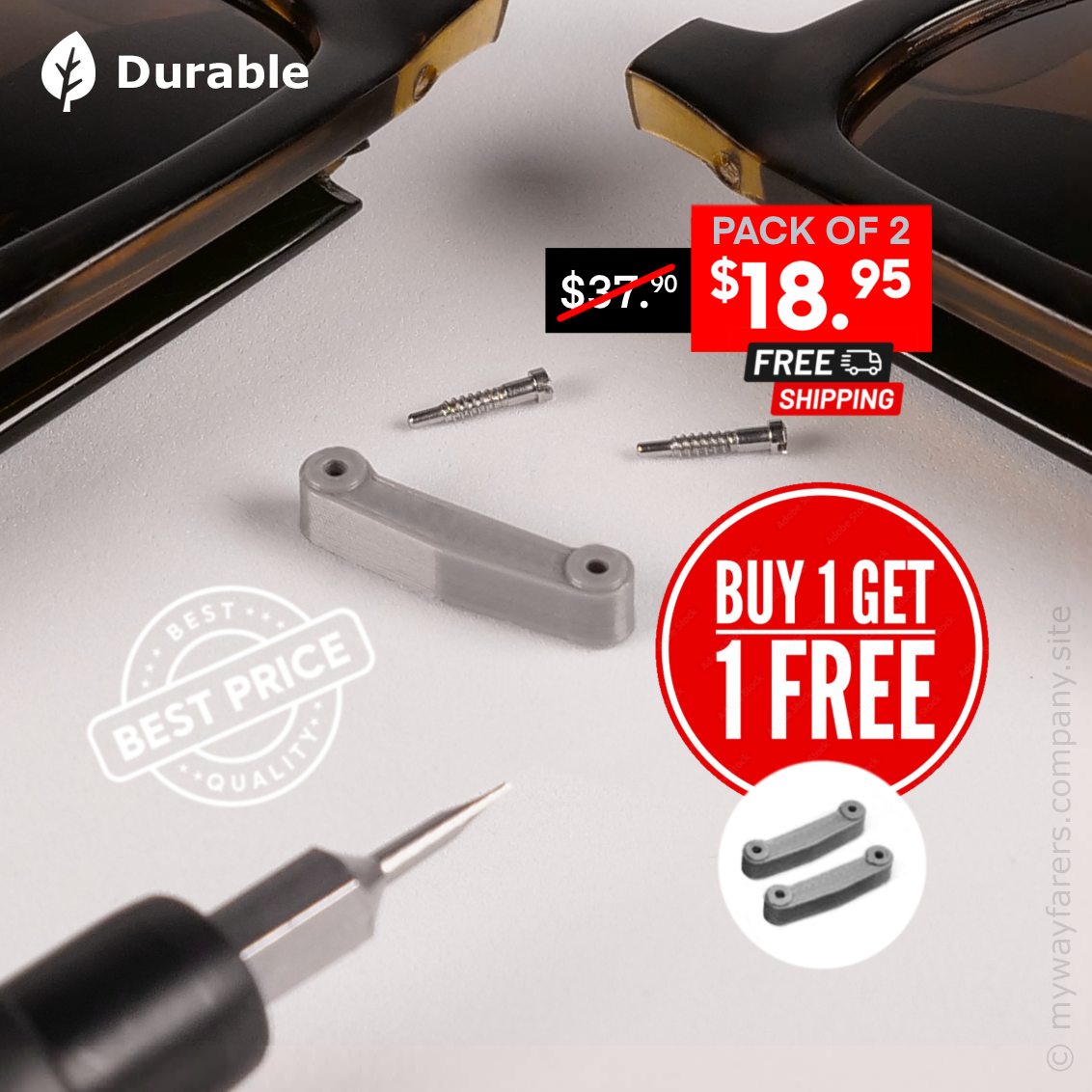 Exclusive Offer: 2 Bridges Replacement Part (2 items) for Ray Ban Folding Wayfarer RB 4105 - (Buy one Get one Free !) - Grey 50 □ 22 (Large Bridge ≈ 20mm)