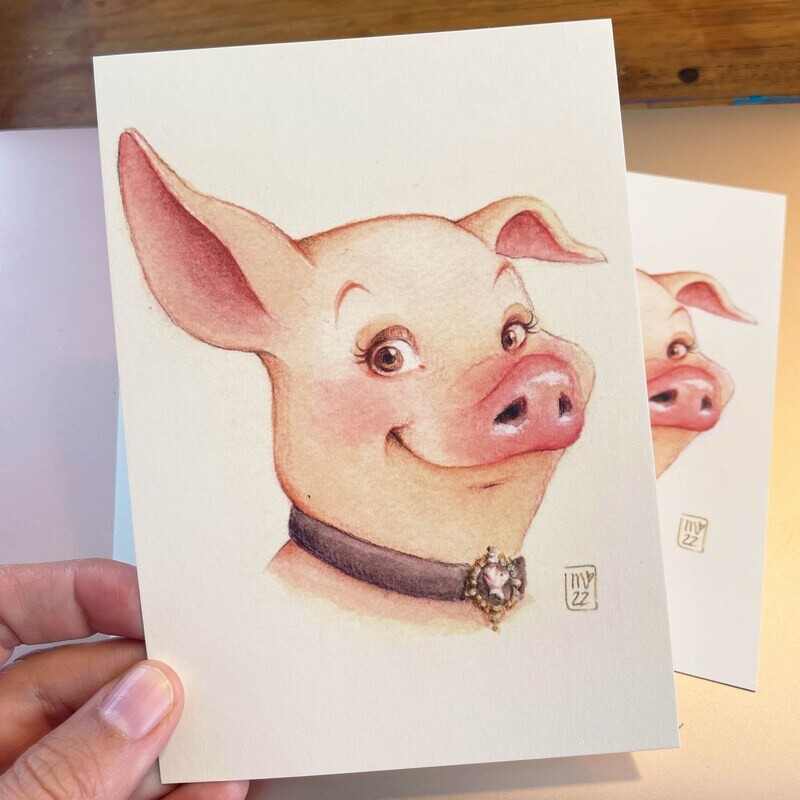 Postkarte Madame Oink - sympatische Schweinedame
