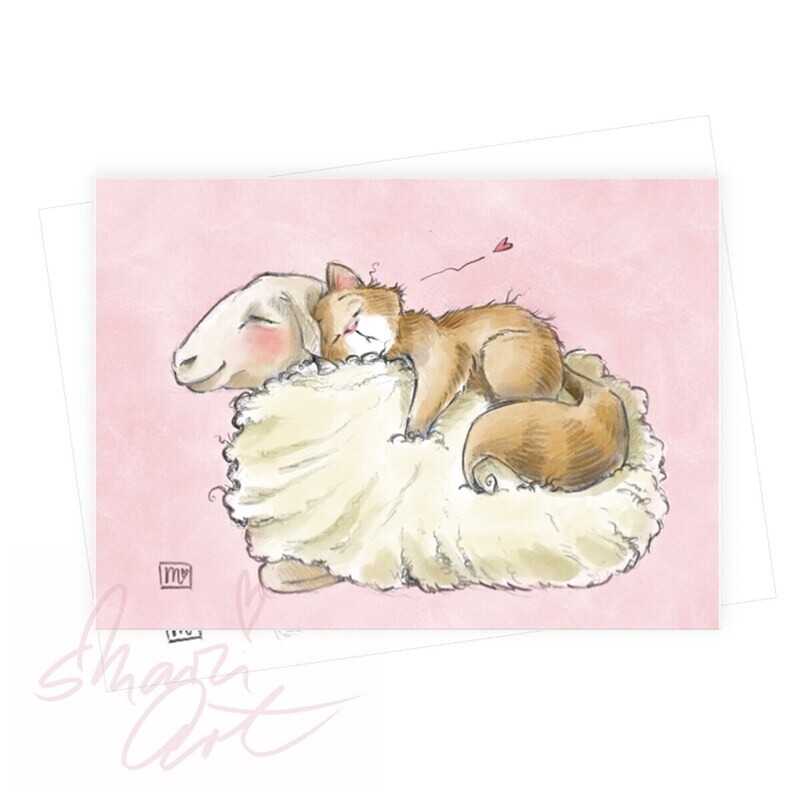 Postkarte, Schlaf auf Schaf - farbiger Kunstdruck