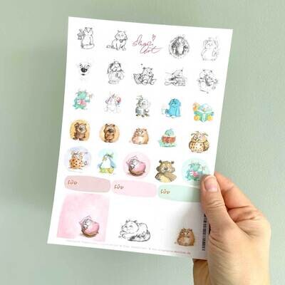 Stickerbogen Lustige Tierwesen - 30 Aufkleber
