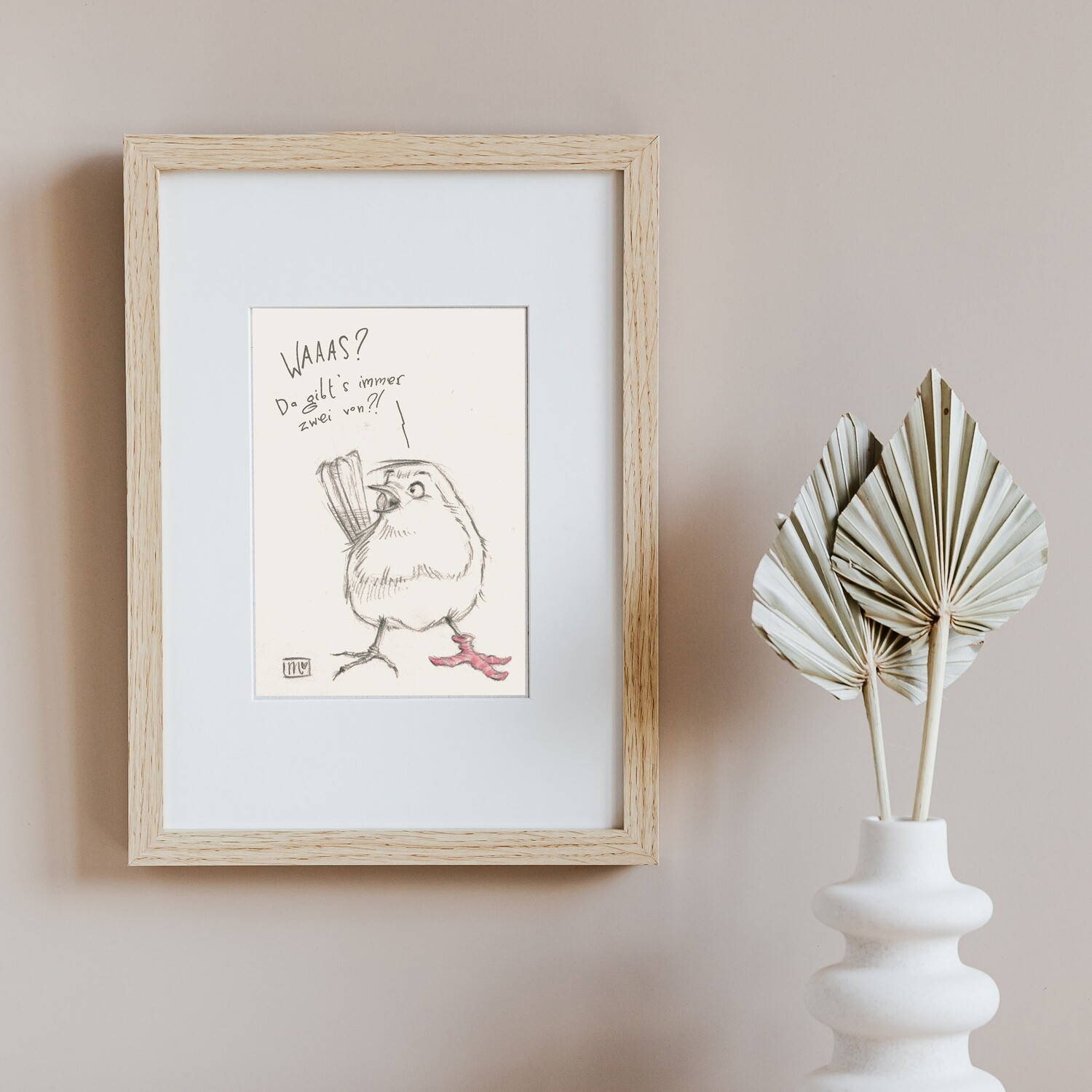 Kunstdruck - Spatz mit Socke