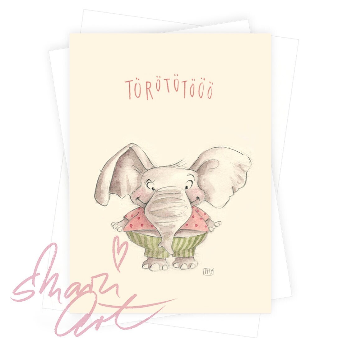 Postkarte Elefant Törotötö - farbiger Kunstdruck