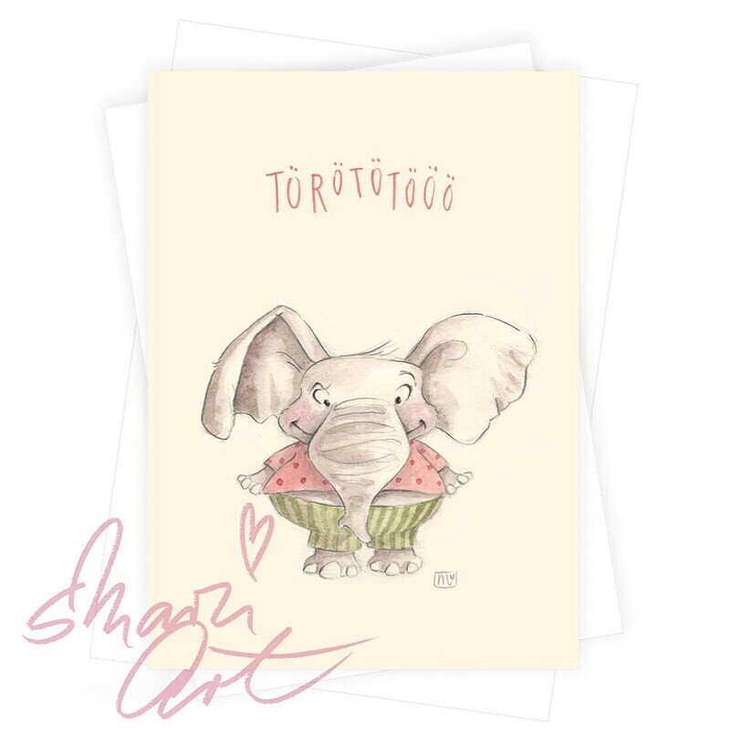 Postkarte Elefant Törotötö - farbiger Kunstdruck