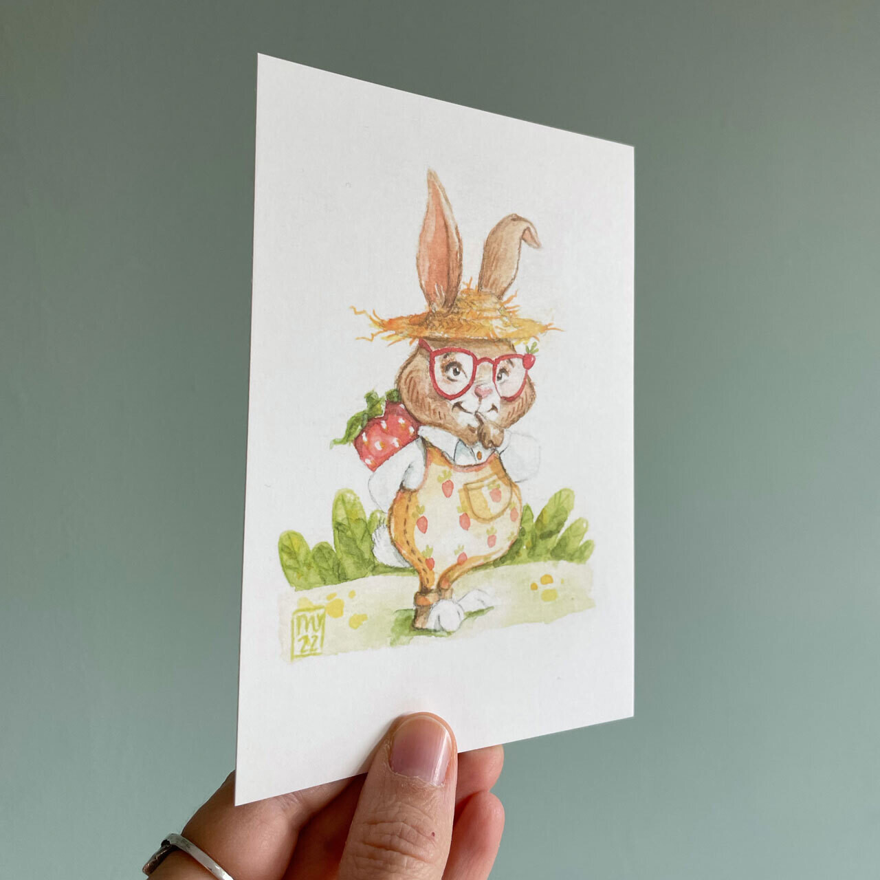 Postkarte Frühlings-Hase , Kunstdruck