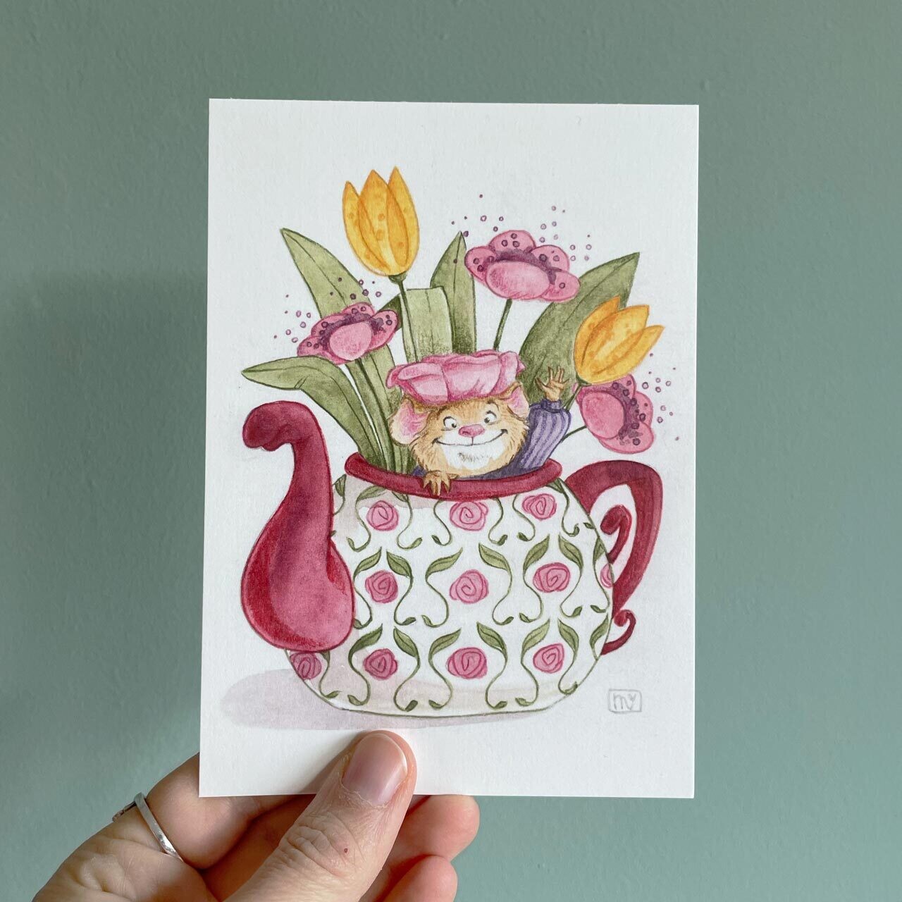 Postkarte Frühlings-Maus , Kunstdruck