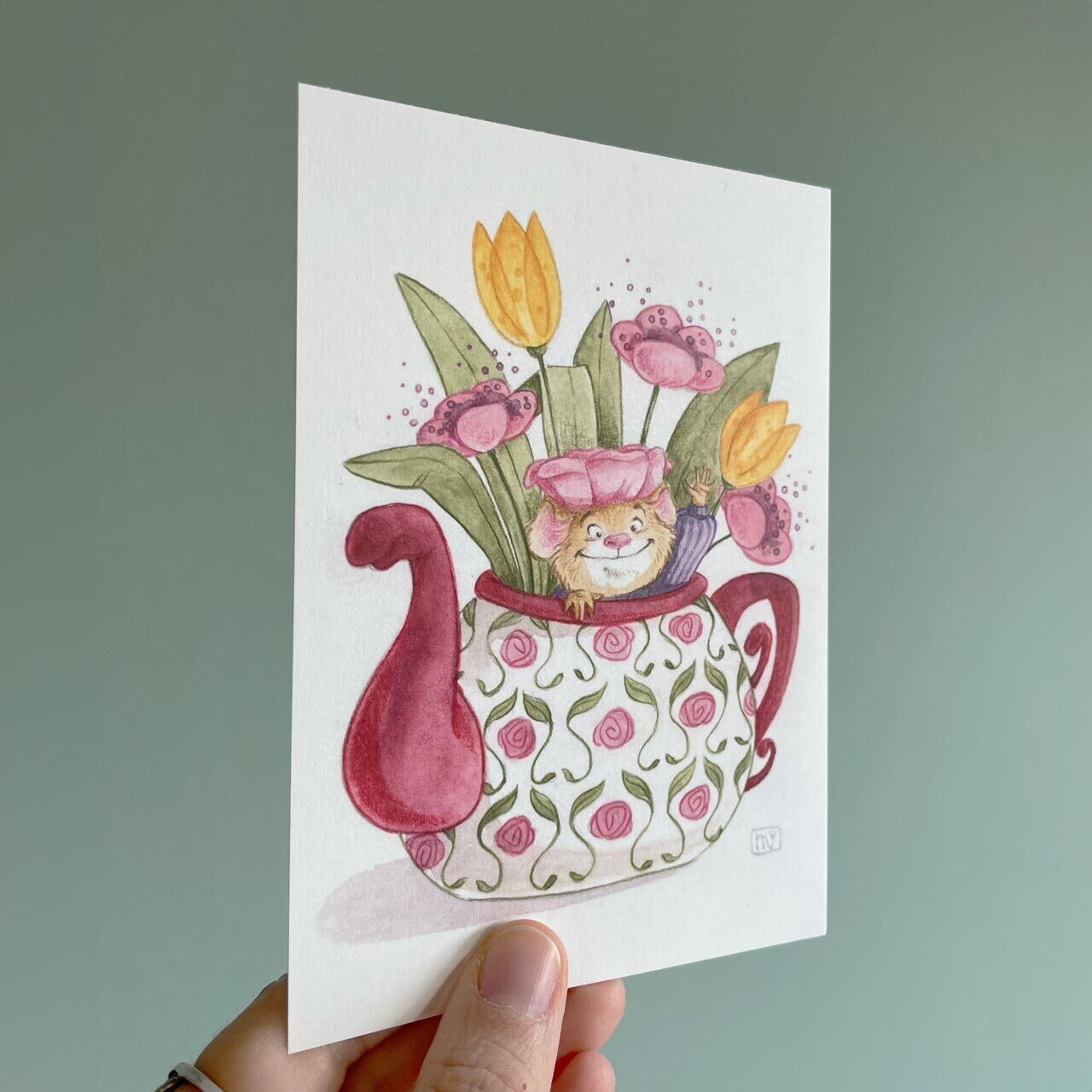 Postkarte Frühlings-Maus , Kunstdruck