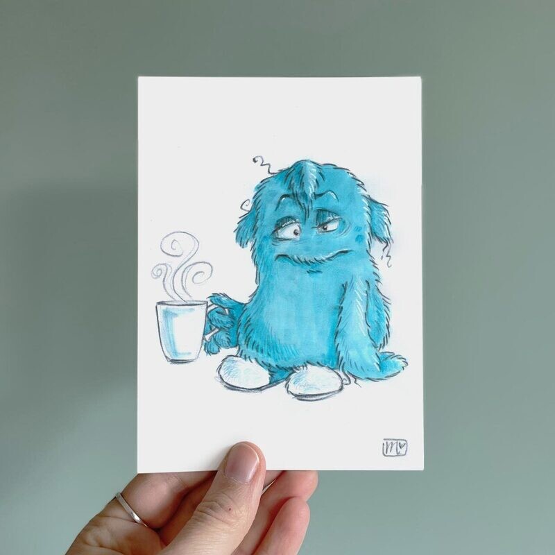 Postkarte Müdes Monster - farbiger Kunstdruck