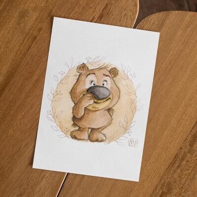 Postkarte Popelbär - farbiger Kunstdruck