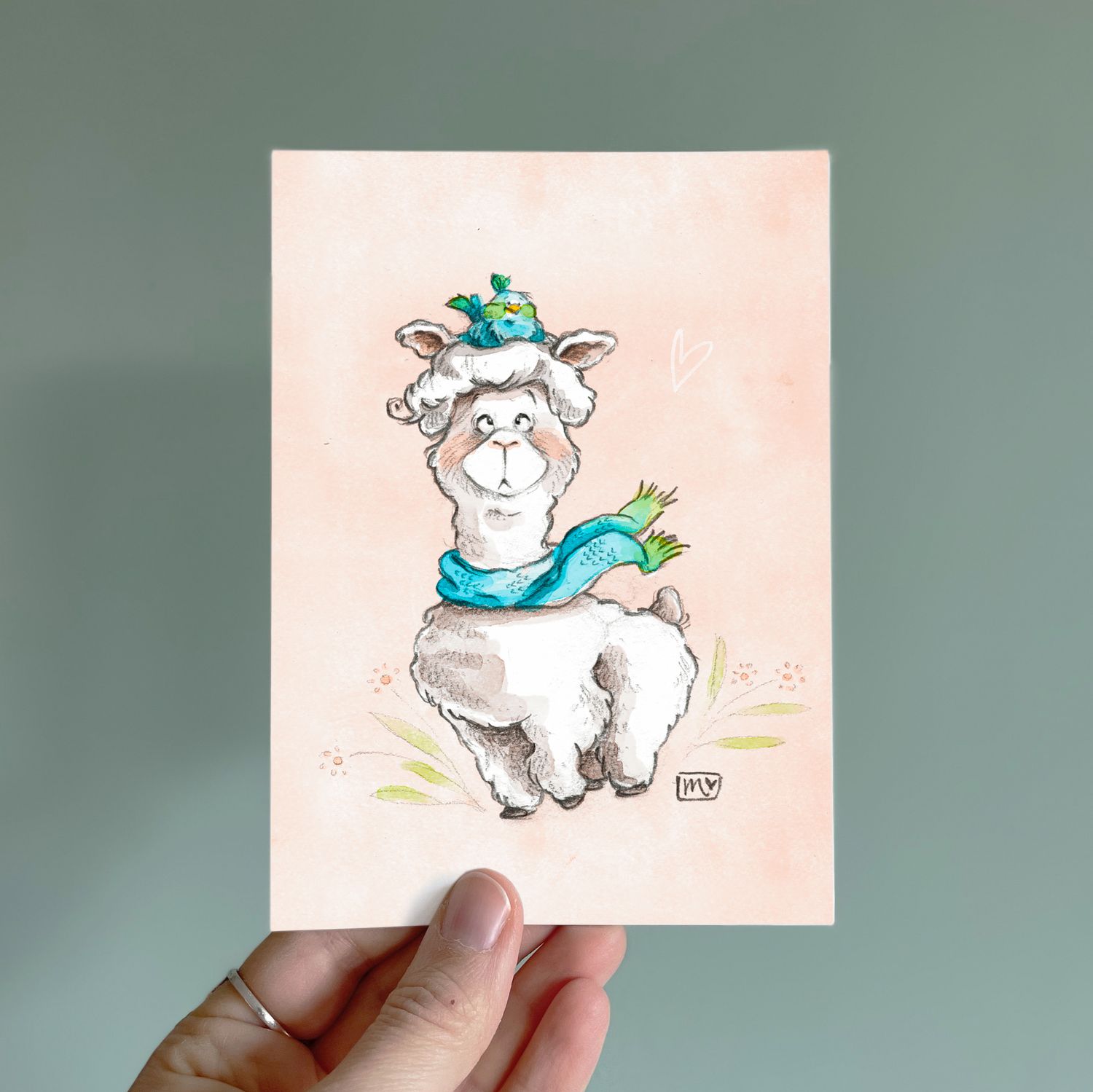 Postkarte Herbst-Alpaka - Kunstdruck