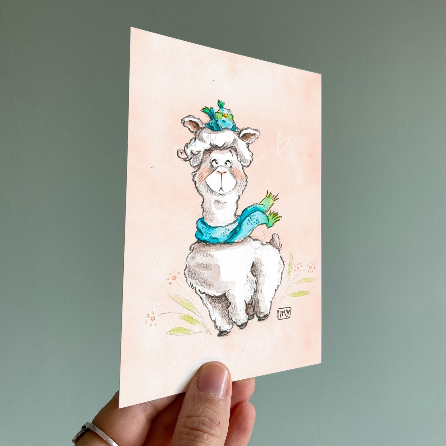 Postkarte Herbst-Alpaka - Kunstdruck