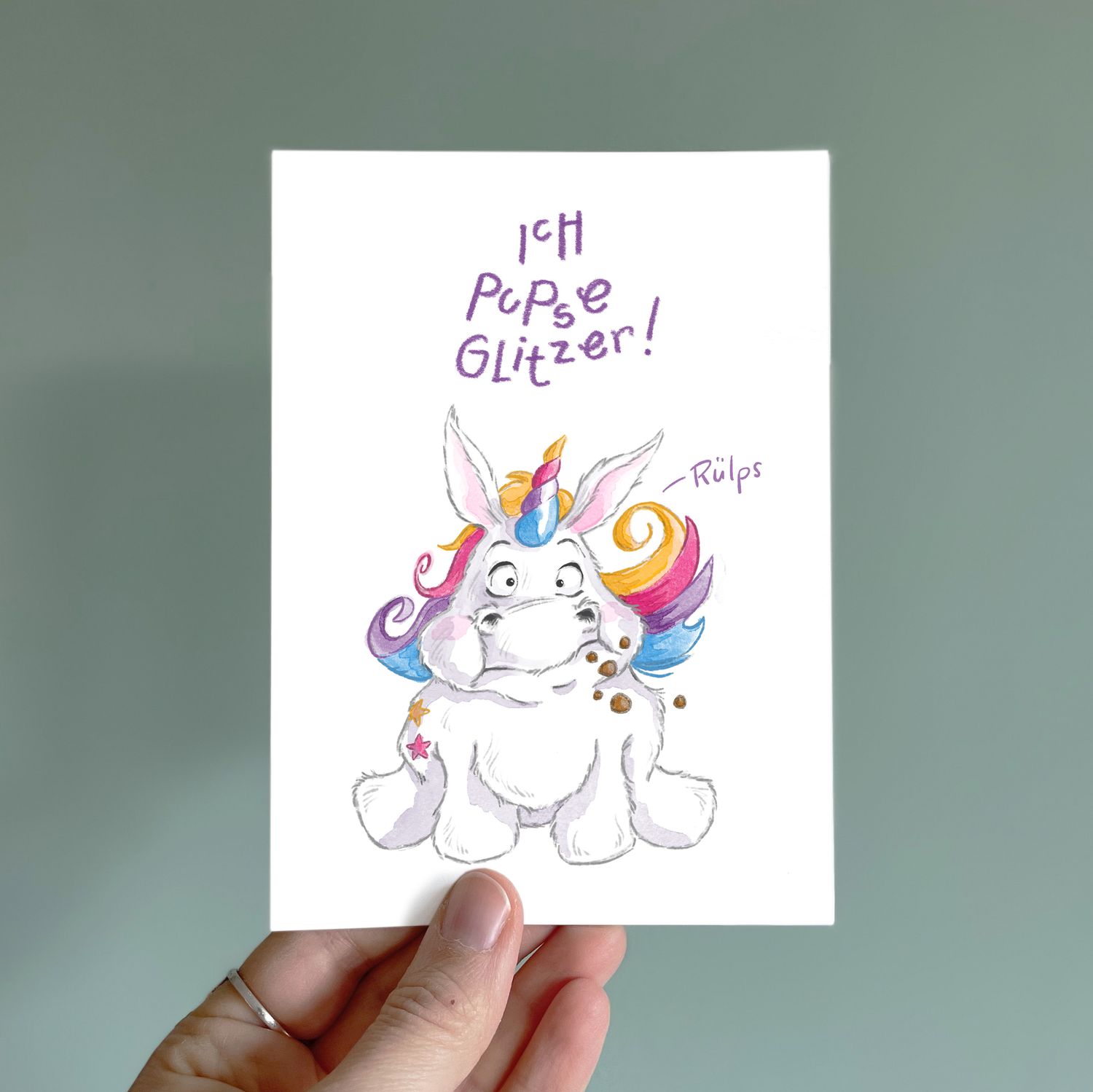 Postkarte Regenbogen Einhorn - Kunstdruck