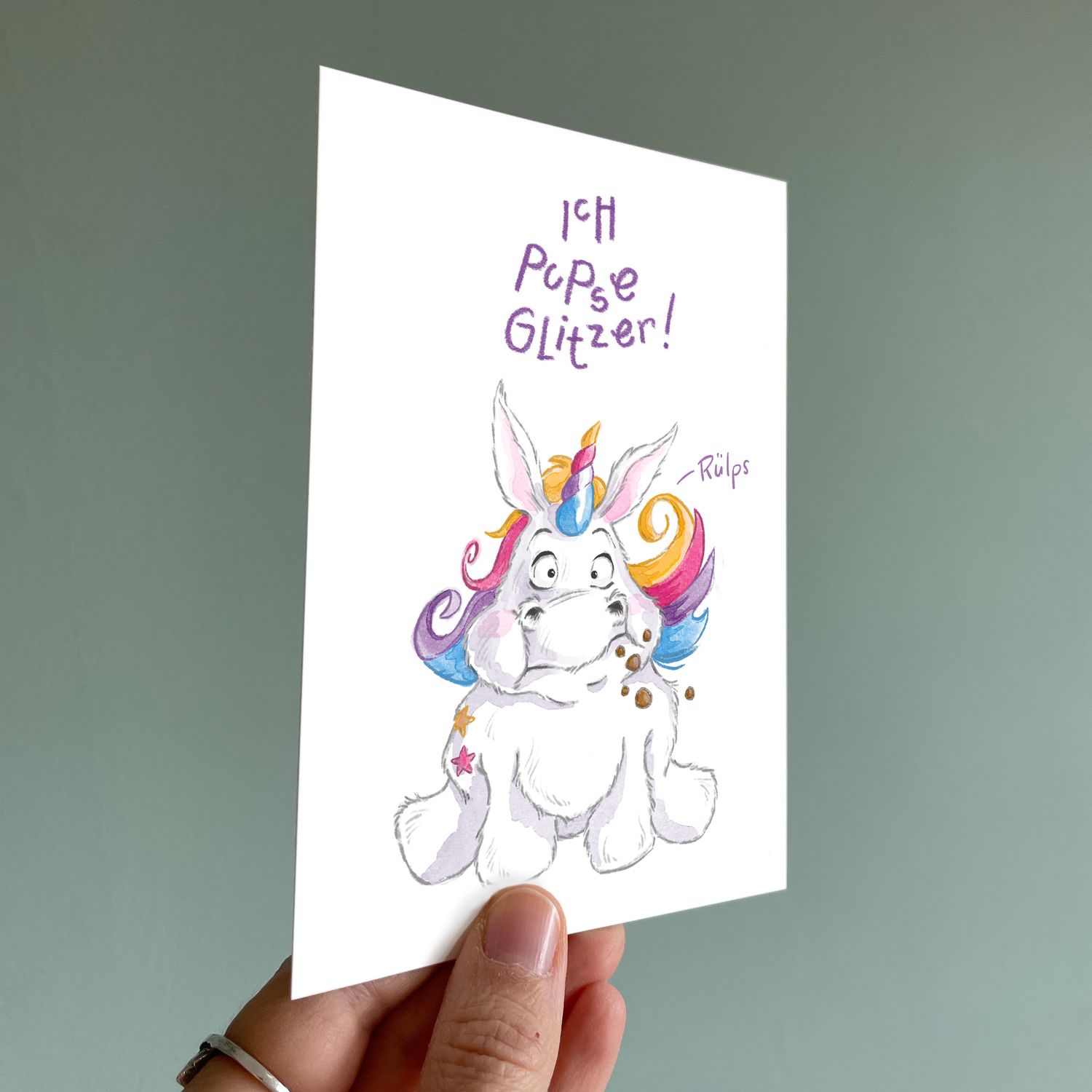 Postkarte Regenbogen Einhorn - Kunstdruck