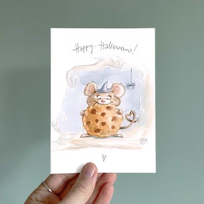 Postkarte Halloween Maus, Kunstdruck