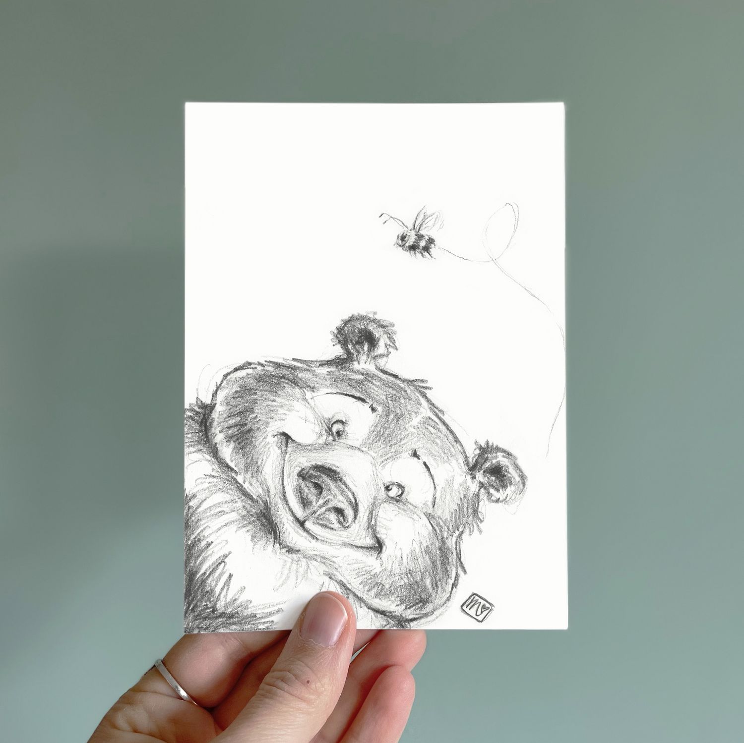 Postkarte Photobomb Bär - Kunstdruck