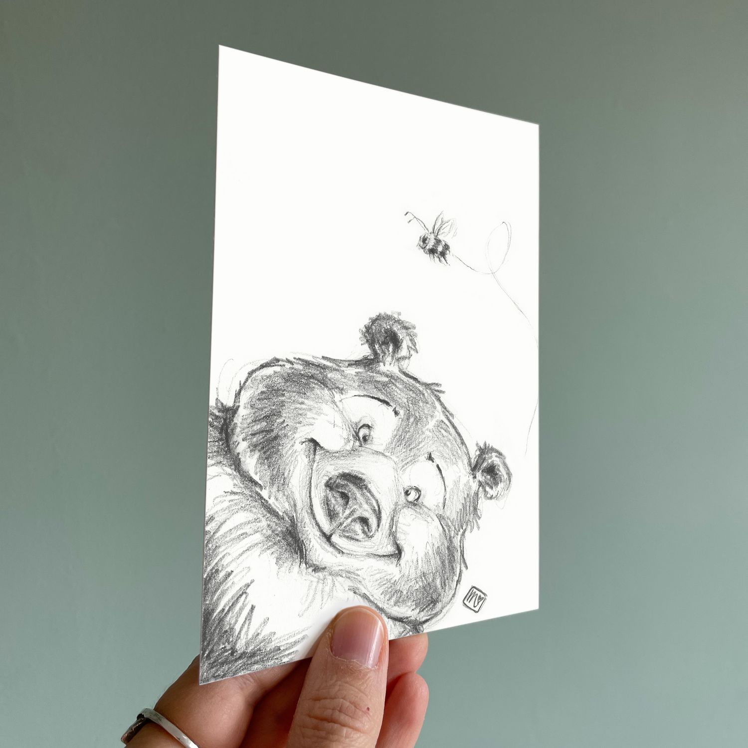 Postkarte Photobomb Bär - Kunstdruck