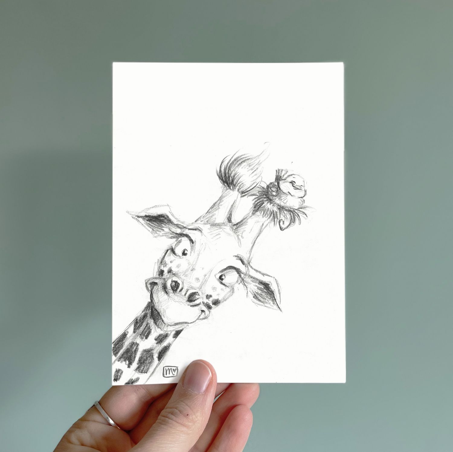 Postkarte Giraffe Skizze - Kunstdruck