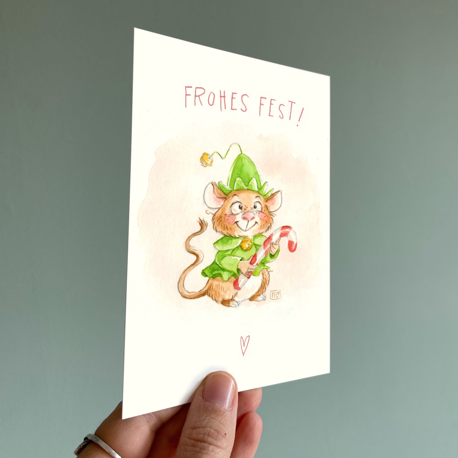 Postkarte Xmas Maus - farbiger Kunstdruck zum Thema Weihnachten